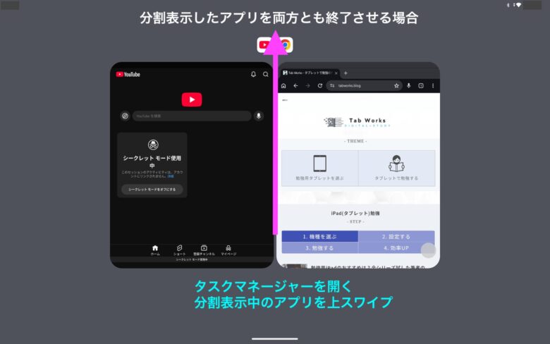 Androidタブレットの画面分割：両方終了